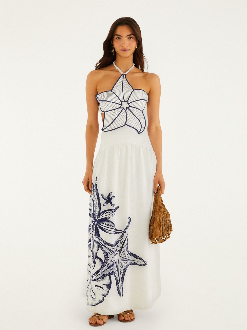 Farm Rio Off-White Coast Stars 3d Bodice Maxi Dress - Picture 1 of 7